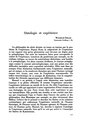 Wilhelm Szilasi, Ontologie et expérience | Mendoza 1949