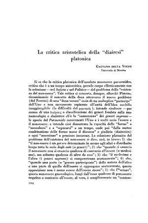 Galvano della Volpe, La critica aristotélica della «diairesi» platonica | Mendoza 1949