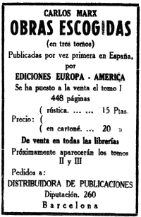 Marx, Obras escogidas, Ediciones Europa-América, Barcelona 1938