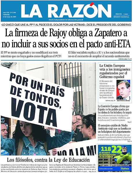 Portada de La Razón, Madrid 13 de mayo de 2005