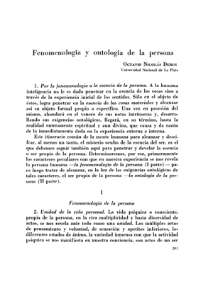 Octavio Nicolás Derisi, Fenomenología y ontología de la persona | Mendoza 1949