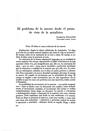 Clarence Finlayson, El problema de la muerte desde el punto de vista de la metafísica | Mendoza 1949