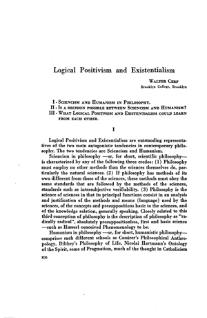 Walter Cerf, Positivismo lógico y existencialismo | Mendoza 1949
