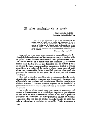 Francisco E. Maffei, El valor ontológico de la poesía | Mendoza 1949