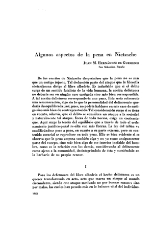 Juan M. Hern&aacute;ndez de Gurmendi, Algunos aspectos de la pena en Nietzsche | Mendoza 1949
