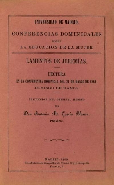 Antonio M. García Blanco, Lamentos de Jeremías, Madrid 21 de marzo de 1869 cubierta