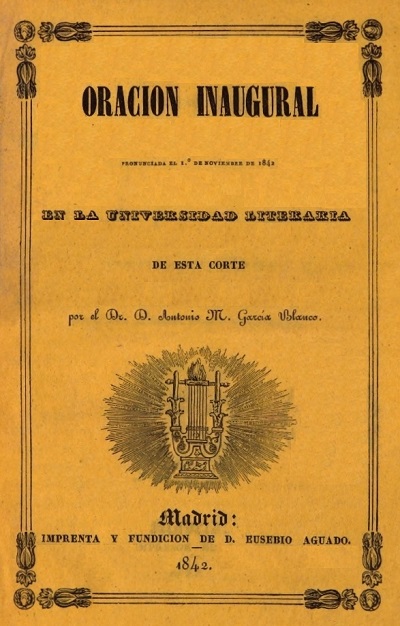 Antonio María García Blanco, Sobre la necesidad de cultivar el hebreo y las lenguas antiguas, Madrid 1842 cubierta