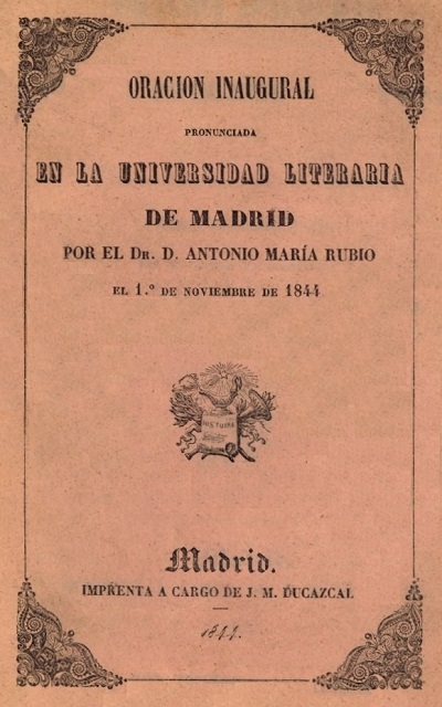 Antonio María Rubio, Sobre la importancia de los estudios universitarios, Madrid 1844 cubierta