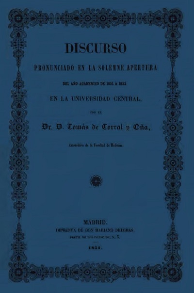 Tomás de Corral y Oña, Sobre la filosofía práctica del siglo XIX, Madrid 1851 cubierta