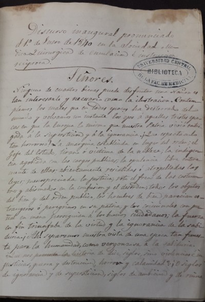 Discurso inaugural pronunciado el 1° de enero de 1840 de la Sociedad Médico-Quirúrgica de Emulación e Instrucción Recíproca Discurso