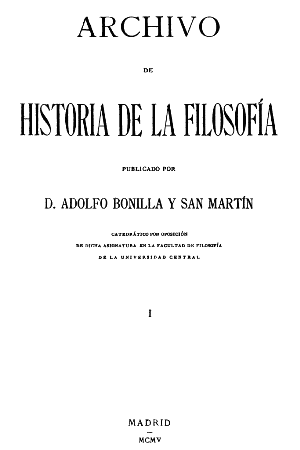 Archivo de Historia de la Filosofía, Madrid 1905