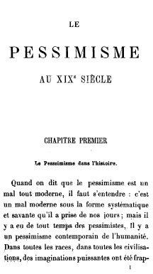 Caro, Le pessimisme au XIX, Hachette, Paris 1878, pg 1