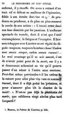 Caro, Le pessimisme au XIX, Hachette, Paris 1878, pg 10