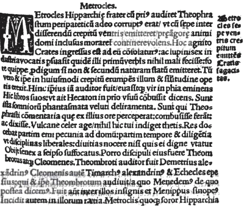 Metrocles en Diogenis Laertii historiographi de philosophorum vita, 1511