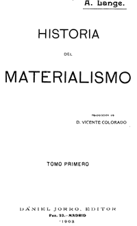 Federico Alberto Lange, Historia del materialismo, Daniel Jorro, Madrid 1903