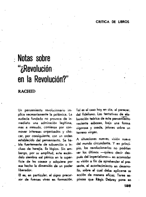 Rachid, Notas sobre ¿Revolución en la Revolución?, Pensamiento Crítico, número 4, mayo 1967 Pensamiento Crítico