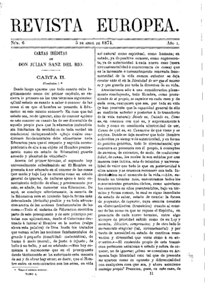 Julián Sanz del Río, Cartas inéditas de Don Julián Sanz del Río, 1874
