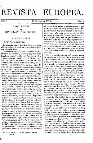 Julián Sanz del Río y José de la Revilla, Cartas inéditas de Don Julián Sanz del Río, 1874