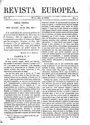 Julián Sanz del Río & Francisco de Paula Canalejas, Cartas inéditas de Don Julián Sanz del Río, 1874