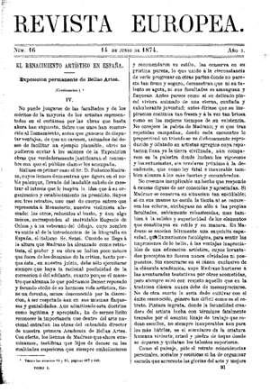 Francisco María Tubino (1833-1888), El renacimiento artístico en España