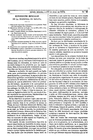 G. Vicuña, Exposiciones especiales de la industria en España, 1874