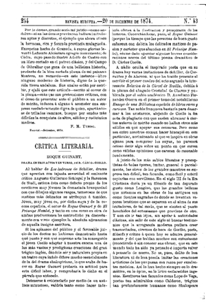 Manuel Cañete, Crítica literaria. Roque Guinart, 1874