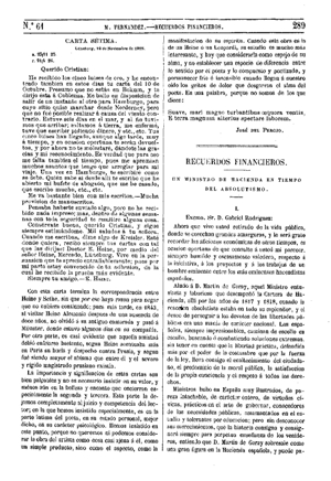 Modesto Fernández y González, Recuerdos financieros, 1875